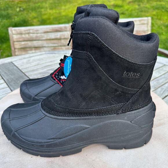 New Totes Jerome Leather Rubber Duck Toe Waterproof Boots Insulated Mens Size 9 - Picture 12 of 15